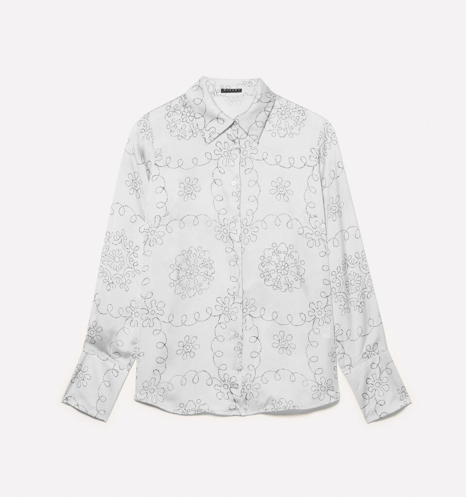 Beige shirt in printed satin - women's shirts - Beige | Sisley image number 5